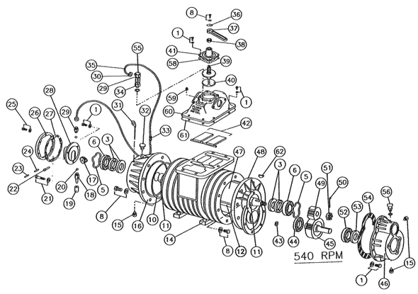 PB-10 540 RPM 2 Port Vacuum Pressure Pump Breakdown